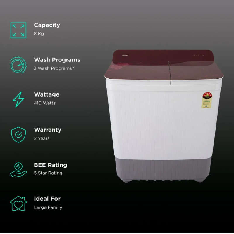 Haier 8 kg 5 Star Semi Automatic Washing Machine with Anti Bacterial Vortex Pulsator (178, HTW80-178, Burgundy with Flower)-https://i-media.vyaparify.com/vcards/products/301206/product_1754504878_68939eae9c746.jpeg Image