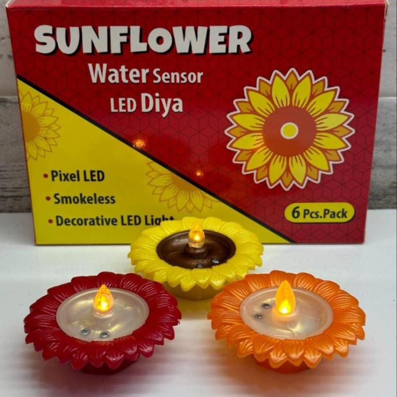 Sunflower water sensor Diya 6pc-https://i-media.vyaparify.com/vcards/products/301557/product_1755067055_689c32af57c96.jpeg Image