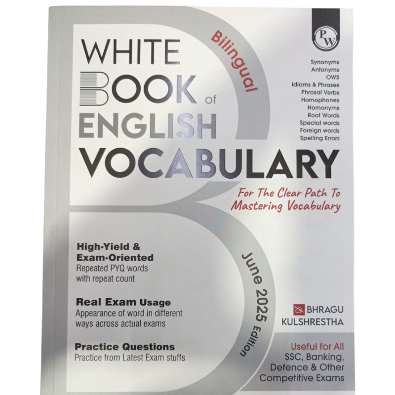 PW White Book of English Vocabulary June 2025 Edition By Bhragu Sir For SSC CGL, CHSL, MTS, CPO, GD, Banking, Defence, Teaching & Other Competitive Exams (Bilingual)-https://i-media.vyaparify.com/vcards/products/302516/product_1756653816_68b468f8119b8.jpeg Image