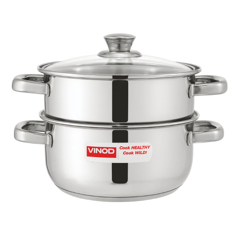 Vinod Stainless Steel Steamer Pot with Glass Lid-https://i-media.vyaparify.com/vcards/products/302546/product_1756729061_68b58ee5cf78e.jpeg Image