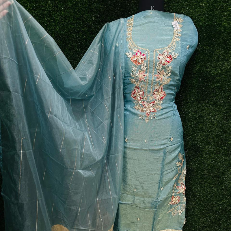 Pure shimmer silk designer work suits only-https://i-media.vyaparify.com/vcards/products/303068/product_1757677740_68c408ac8855d.jpeg Image