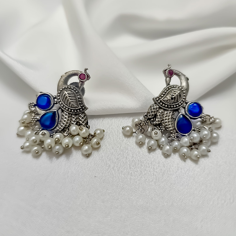 OXIDISED EARRINGS WITH BLUE STONE & PEACOCK DESIGN-https://i-media.vyaparify.com/vcards/products/303612/product_1758113312_68caae20adf29.jpeg Image