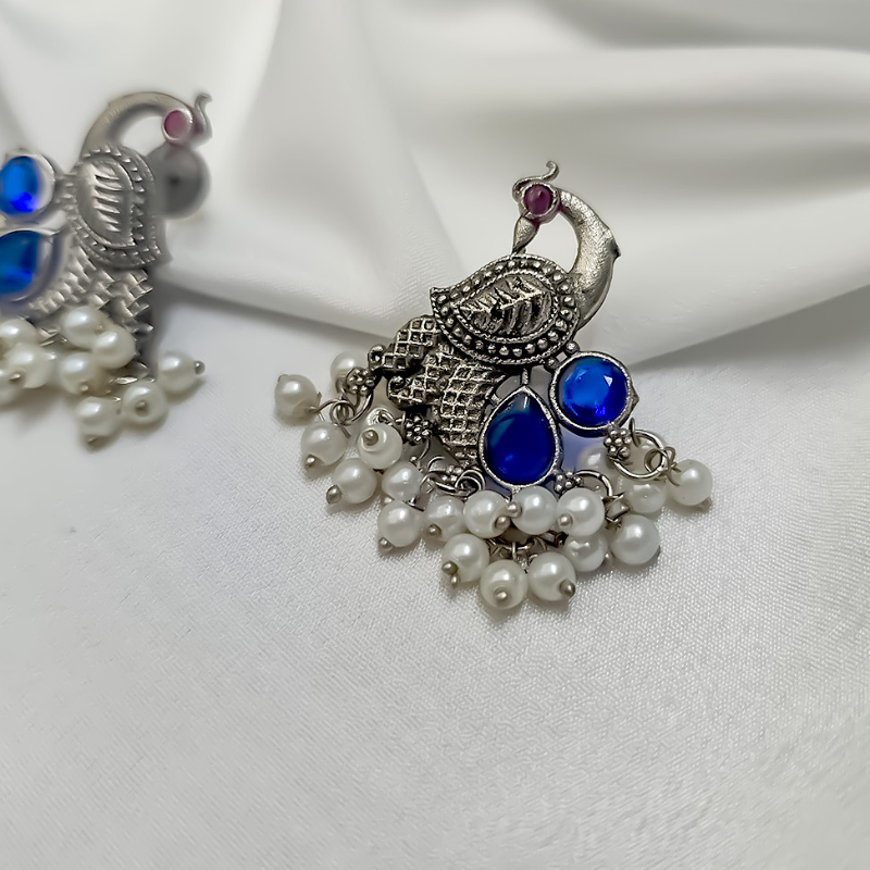 OXIDISED EARRINGS WITH BLUE STONE & PEACOCK DESIGN-https://i-media.vyaparify.com/vcards/products/303613/product_1758113312_68caae20eec07.jpeg Image