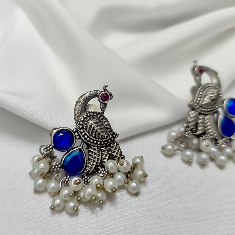 OXIDISED EARRINGS WITH BLUE STONE & PEACOCK DESIGN-https://i-media.vyaparify.com/vcards/products/303614/product_1758113313_68caae2129560.jpeg Image