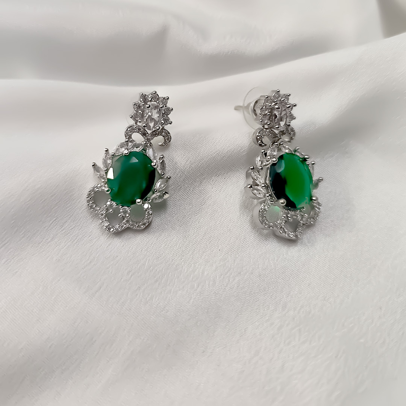 Emerald green stone imitation earrings with silver-https://i-media.vyaparify.com/vcards/products/303691/product_1758118415_68cac20f193e3.jpeg Image