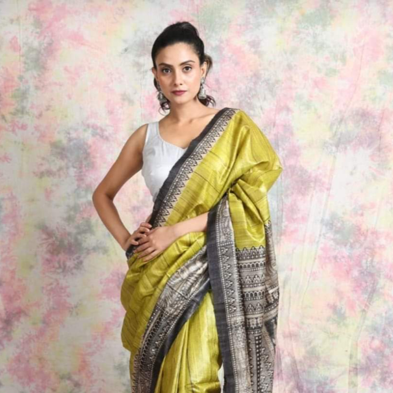 100% Pure Tussar Silk Sarees With Madhubani Prints Border Party Wea-https://i-media.vyaparify.com/vcards/products/305472/product_1763195684_69183b2483c57.jpeg Image