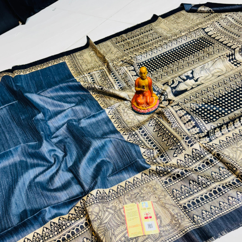 100% Pure Tussar Silk Sarees With Madhubani Prints Border Party Wea-https://i-media.vyaparify.com/vcards/products/305473/product_1763195684_69183b24b6a16.jpeg Image
