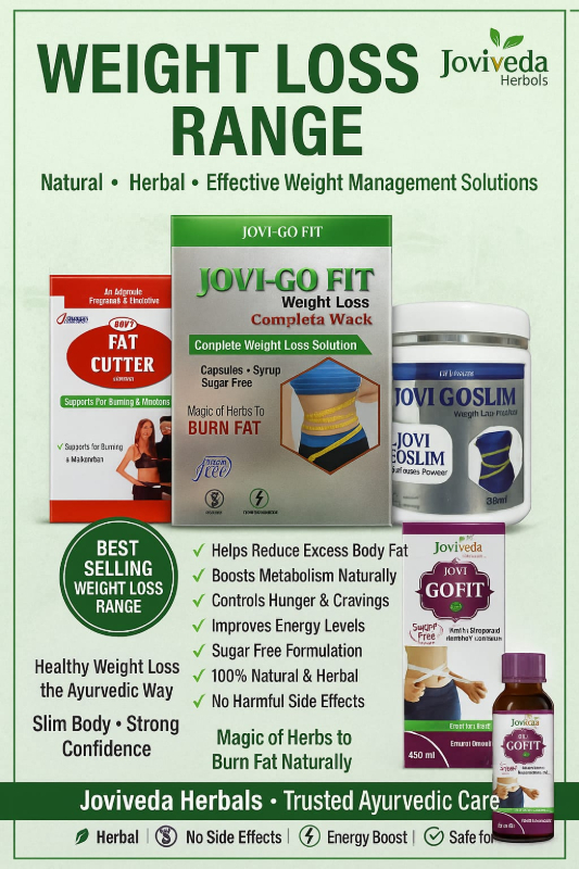  Joviveda weight loss range :  1. Fat cutter capsules -30 capsule 2. Gofit Combo pack- 30 cap and 200ml Syrup 3. Gofit Powder -200gm 4. Go FIT Ras -450 ml AMAN LIFE CARE AYURVEDA Plot No. 11/f/1, Road No. 8,9 Near Market, Baiganwadi, Govandi, Mumbai - 400043