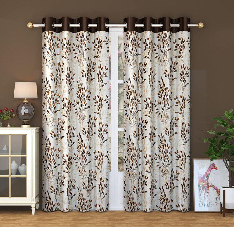Panipat Textile Hub Polyester Eyelet Brown Designer Print curtains HARI CREATION Umarwada, Surat