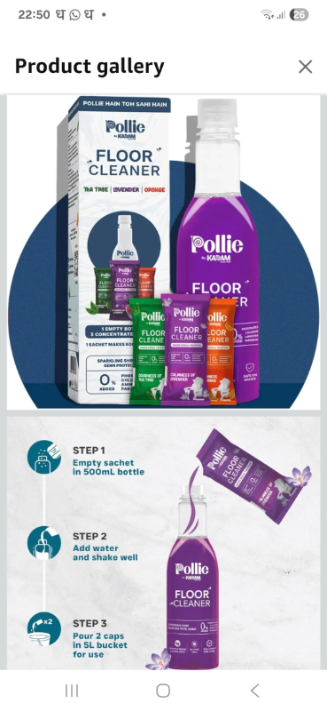 Pollie Floor Cleaner Sachet | Floor & Surface Cleaner Refill Pack Of 3 | Removes 99.9% Germs | 1 Sachet Makes 500Ml Floor Cleaner Liquid | House, Kitchen, Bathroom, Floor Cleaner Pack of 3 ₹ 120-https://i-media.vyaparify.com/vcards/products/307013/product_1767806577_695e967151f75.jpeg Image