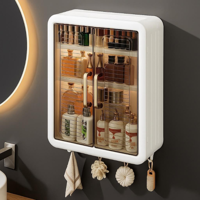 Plastic Self-Adhesive No-Drill Bathroom Shelf & Storage Cabinet with Magic Stickers, Organiser for B-https://i-media.vyaparify.com/vcards/products/307301/product_1768108689_6963329196248.jpeg Image