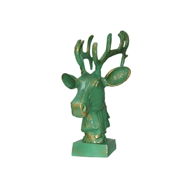 Regal Green Brass Antique Deer Bust