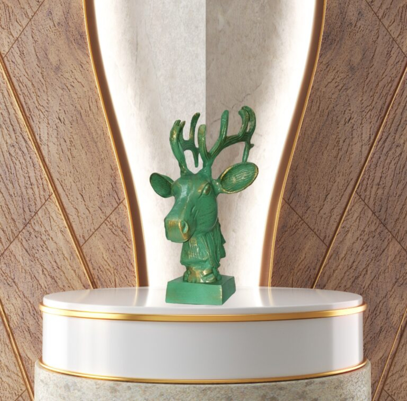 Regal Green Brass Antique Deer Bust