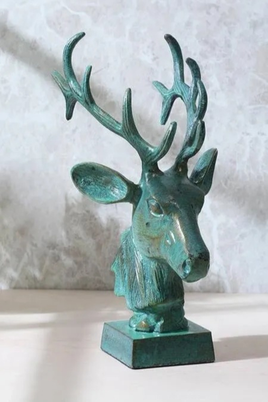 Green Aluminium Deer Sculpture