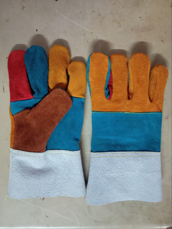 Multicolored all leather industrial gloves