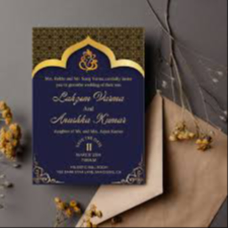 wedding invitation card In Royal blue and gold color Combo DHANALAKSHMI WEDDING CARD CENTRE Gowliguda, Hyderabad