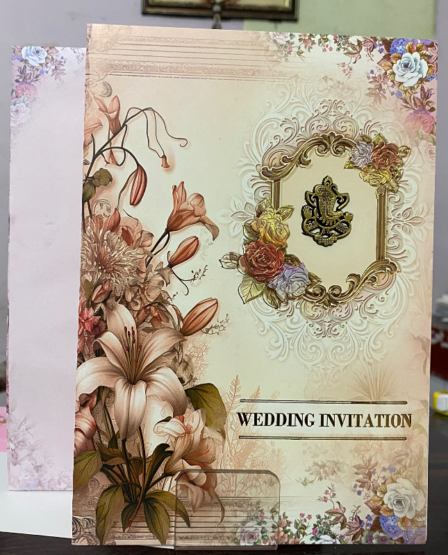 Pink flowers wedding card (paper item ) DHANALAKSHMI WEDDING CARD CENTRE Gowliguda, Hyderabad