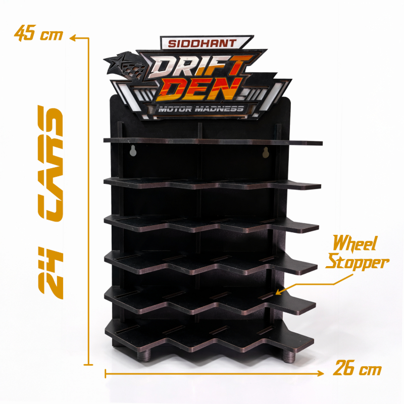 Hotwheels Garage Wooden Display Shelf for 24 Cars | Hot Wheels & Diecast Wall Mount Rack with Custom
