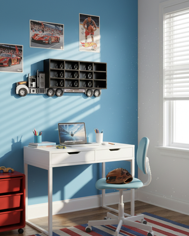 Hot Wheels Truck Display Case | Wall Mount Organizer for 12 Cars | MDF Collectible Display Rack | Cu