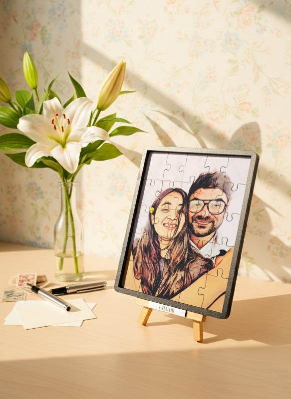 Personalized Jigsaw Puzzle Photo Frame | Custom Picture Puzzle with Frame, Message & Date | Couple M
