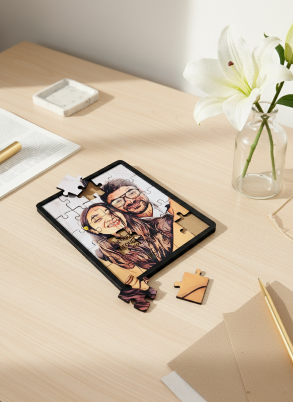 Personalized Jigsaw Puzzle Photo Frame | Custom Picture Puzzle with Frame, Message & Date | Couple M