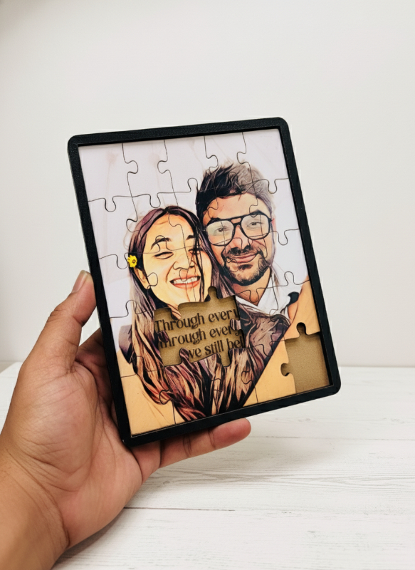 Personalized Jigsaw Puzzle Photo Frame | Custom Picture Puzzle with Frame, Message & Date | Couple M
