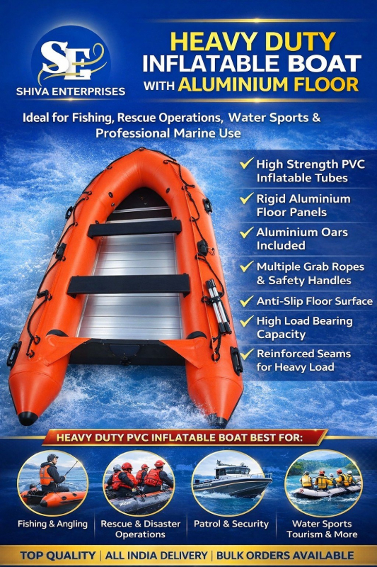 Heavy Duty Hypalon Inflatable Rescue Boat 8 Person Capacity 4.5 Meter with Oars for Marine in Mumbai SHIVA ENTERPRISES Laxmi Classic Building, Laxmi Park, Mira Bhayandar Road, Mira Road East