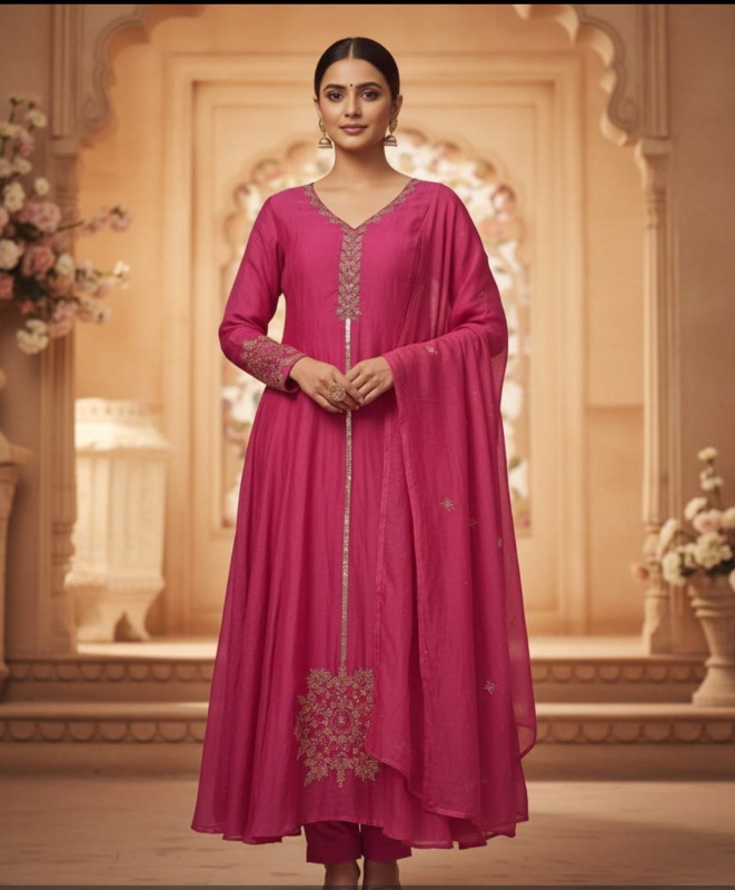 Pure mul chanderi suit with dupatta and pant Vasudev Clothing Bengaluru, Karnataka 560100, India