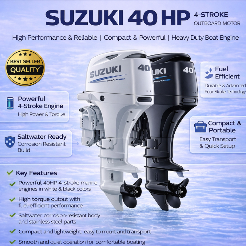 Suzuki 40 HP 4 Stroke Outboard Motor for Boats | Heavy Duty Marine Engine for Fishing, Rescue & Commercial Watercraft in Mumbai SHIVA ENTERPRISES Laxmi Classic Building, Laxmi Park, Mira Bhayandar Road, Mira Road East