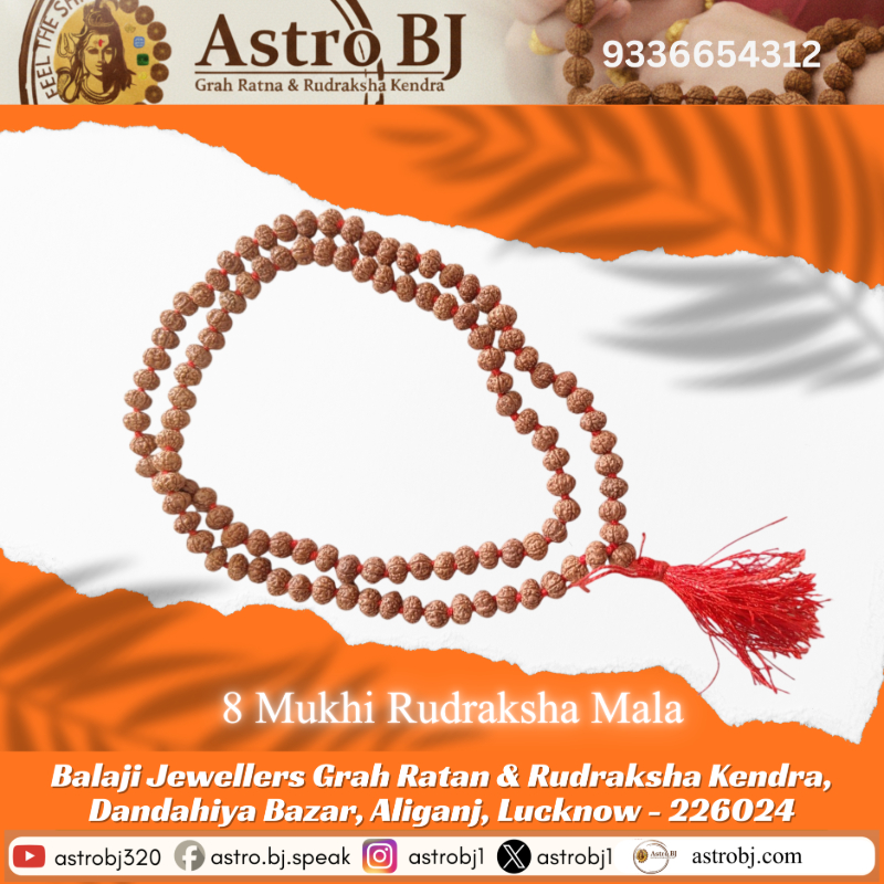  AstroBJ 8 Mukhi Rudraksha Mala "Siddh & Energised" A+++ Quality Astro BJ Lucknow, Uttar Pradesh 226024, India
