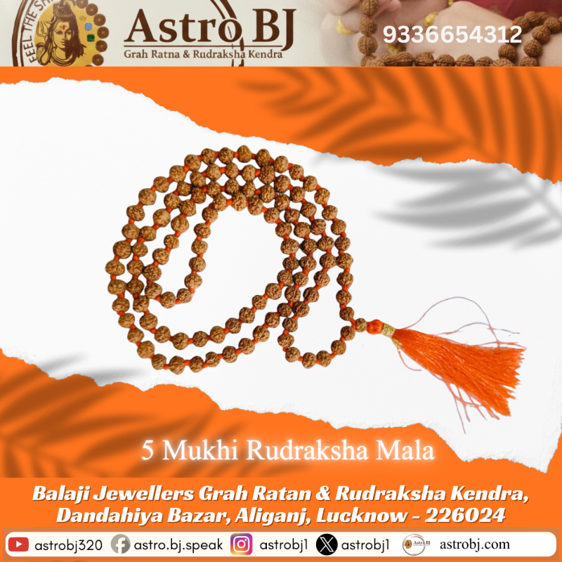  AstroBJ 5 Mukhi Rudraksha Mala "Siddh & Energised" A+++ Quality Astro BJ Lucknow, Uttar Pradesh 226024, India