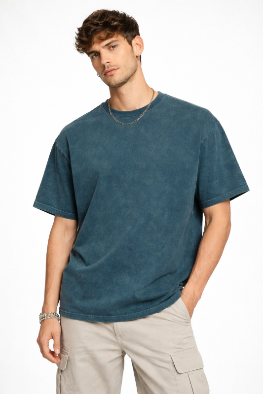 Testros Drop Shoulder Oversized T-Shirt – Acid Wash – 240 GSM – dark green