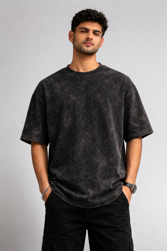  Testros Drop Shoulder Oversized T-Shirt – Acid Wash – 240 GSM – Black TESTROS Clothing Bengaluru, Karnataka 560040, India