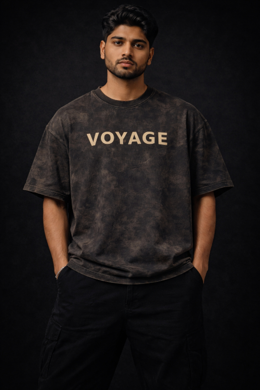Testros Oversized Black Voyage Print T-Shirt 240 GSM