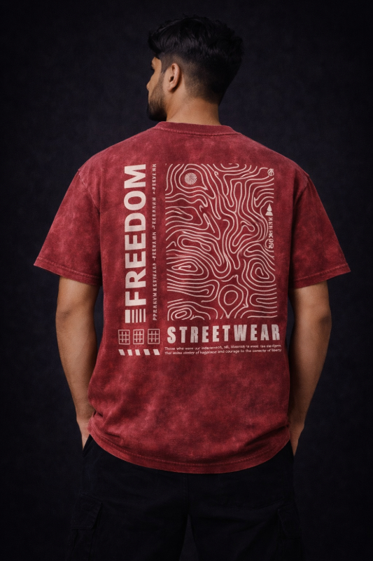 Testros Oversized Maroon Acid Wash Freedom Print T-Shirt 240 GSM-https://i-media.vyaparify.com/vcards/products/311902/product_1774529572_69c52c24a2c57.jpeg Image