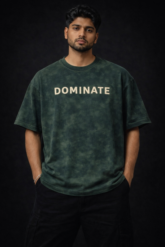 Testros Oversized Green Dominate Print T-Shirt 240 GSM
