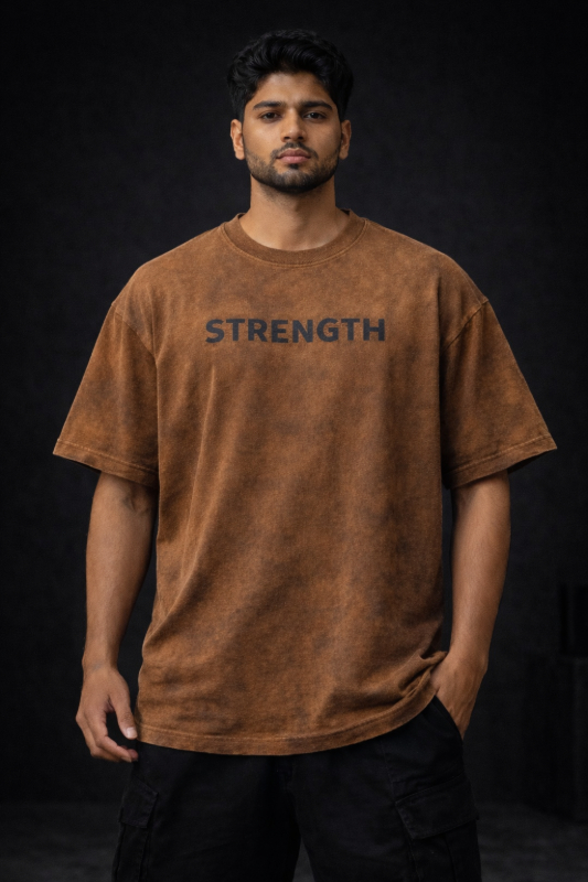 Testros Oversized Rust brown Strength Print T-Shirt 240 GSM
