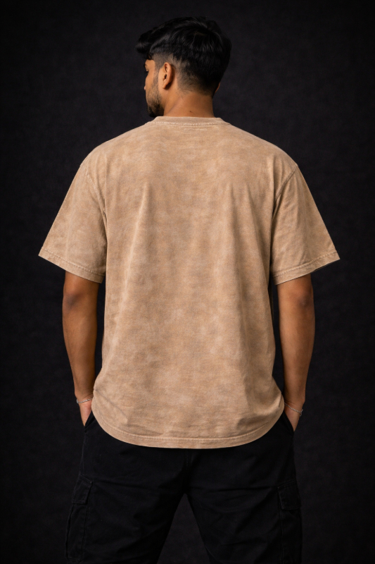 Testros Oversized Beige Print T-Shirt 240 GSM