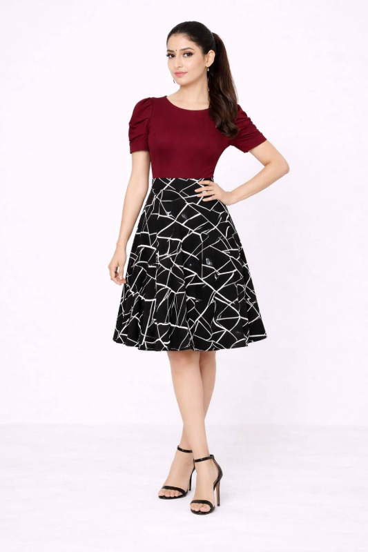  Skater Dress in Chinchwad: Elegant Party Wear with Maroon Top Trendora Fashion Shop No 114, Snehangan Residency A+B Building, Shankar Kalate Nagar Wakad Pune Maharashtra
