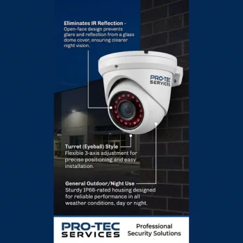  Turret (Eyeball) Cameras Pro-Tec Services - Mosquito Screens, CCTV & Networking Services DOOR No.1-7, BAJI JUNCTION , OPPOSITE TO MANYNAM PLAZA , NARAVA ROAD , OLD AIRPORT ROAD