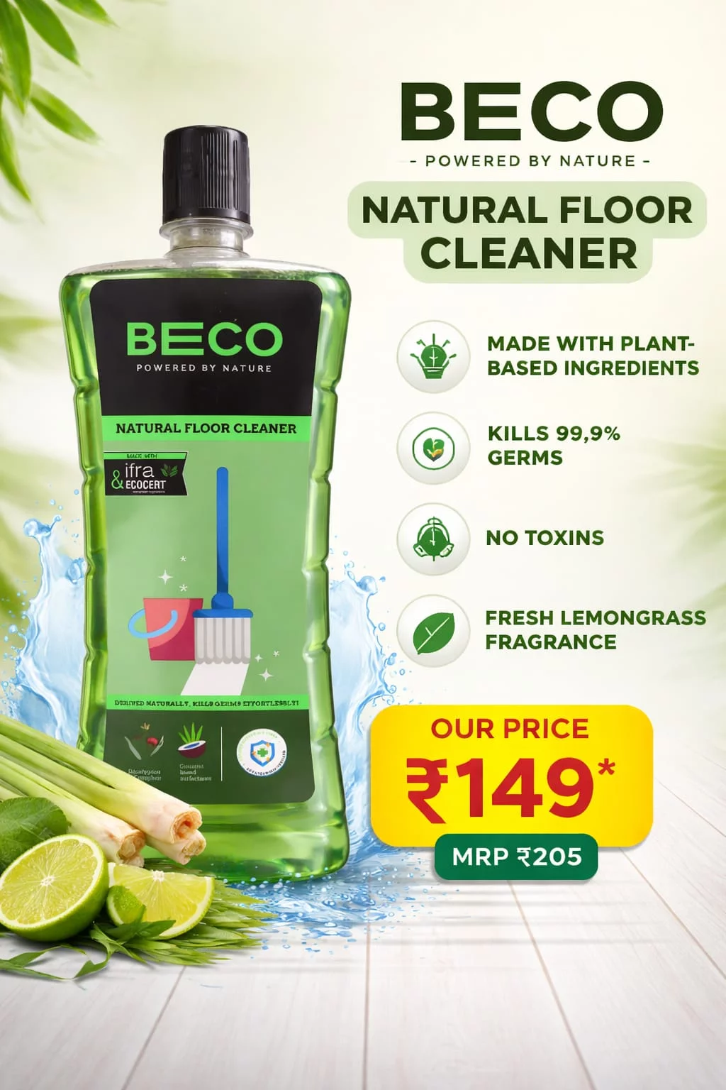  Beco floor cleaner ( Natural) 1 ltrs NXTGEN SUPERMARKET SHOP NO 5A ZEONBUILDING BHAKTI PARKWADALA EAST MUMBAI