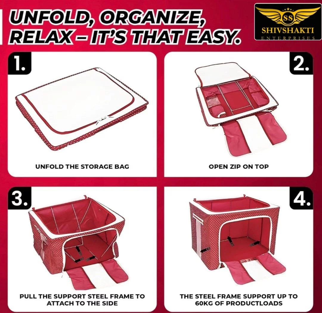 66 Ltr storage bag Foldable Steel Frame Cloths Zip Organizer Bag and Oxford Fabric Storage Living Cover Boxes For Wardrobe Organizer Shelves Clothes, Sarees,etc.-https://i-media.vyaparify.com/vcards/products/313360/product_1776843490_69e87ae2e3421.webp Image