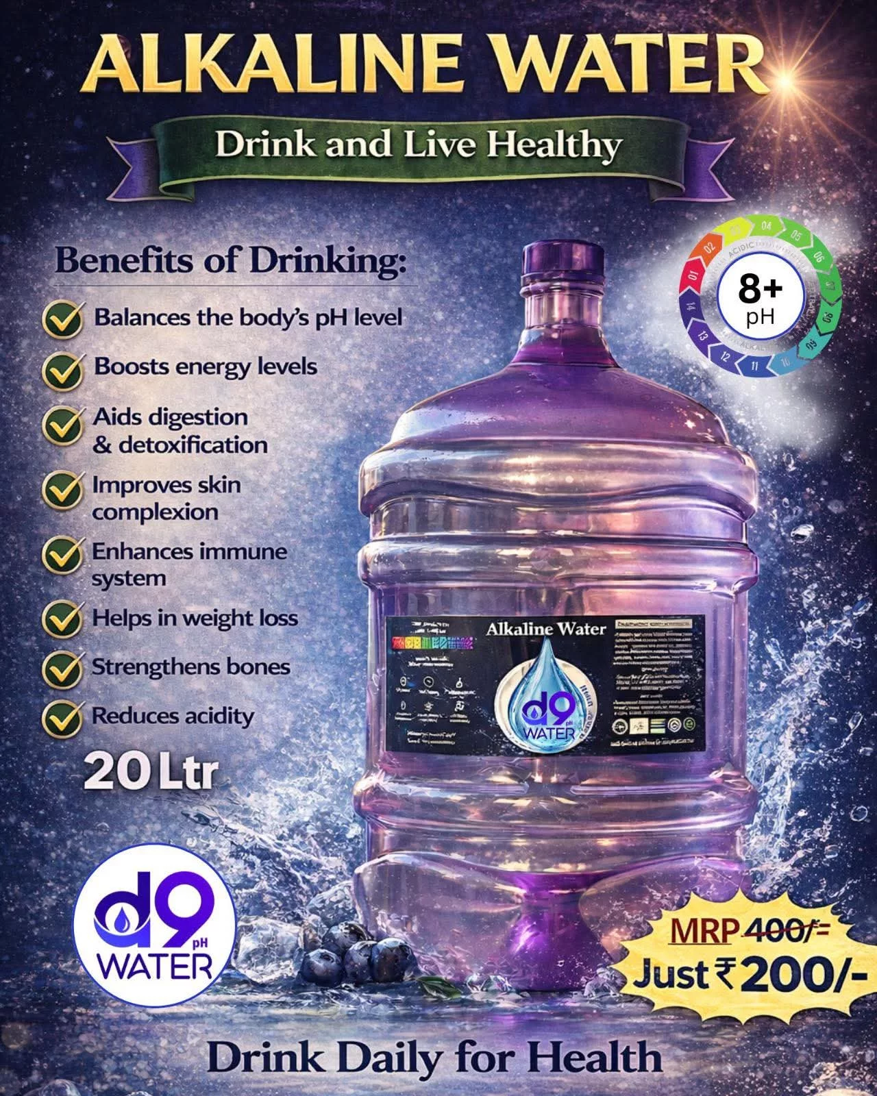 D9 Alkaline Water 20 Litres RAVINDRA ENTERPRISES 63, Haripur, Sector4