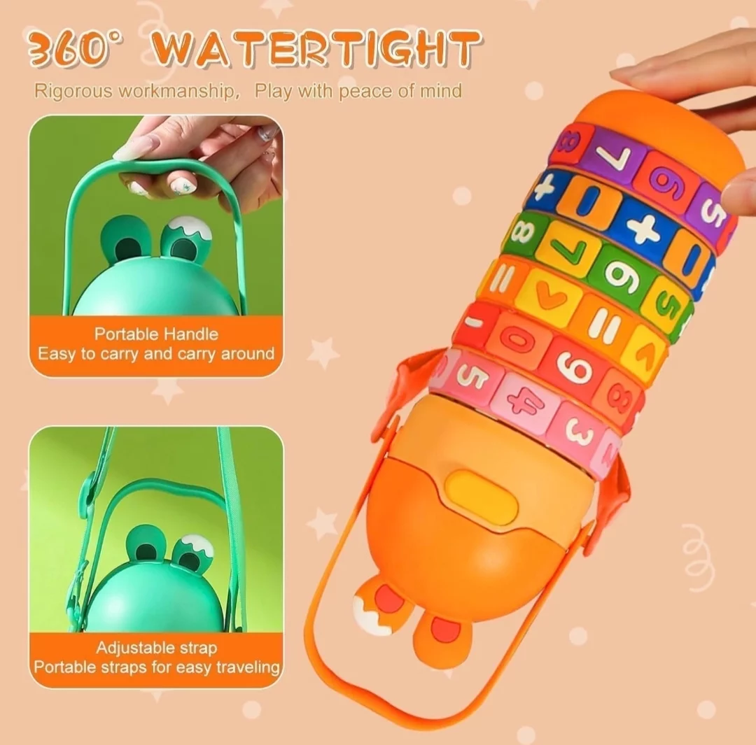 Educational Water Bottle with Math Learning Puzzle, Rainbow Numbers and Symbols, Portable Drink Container with Shoulder Strap Shiv Shakti Enterprises - Women Clothing Store Faridabad 