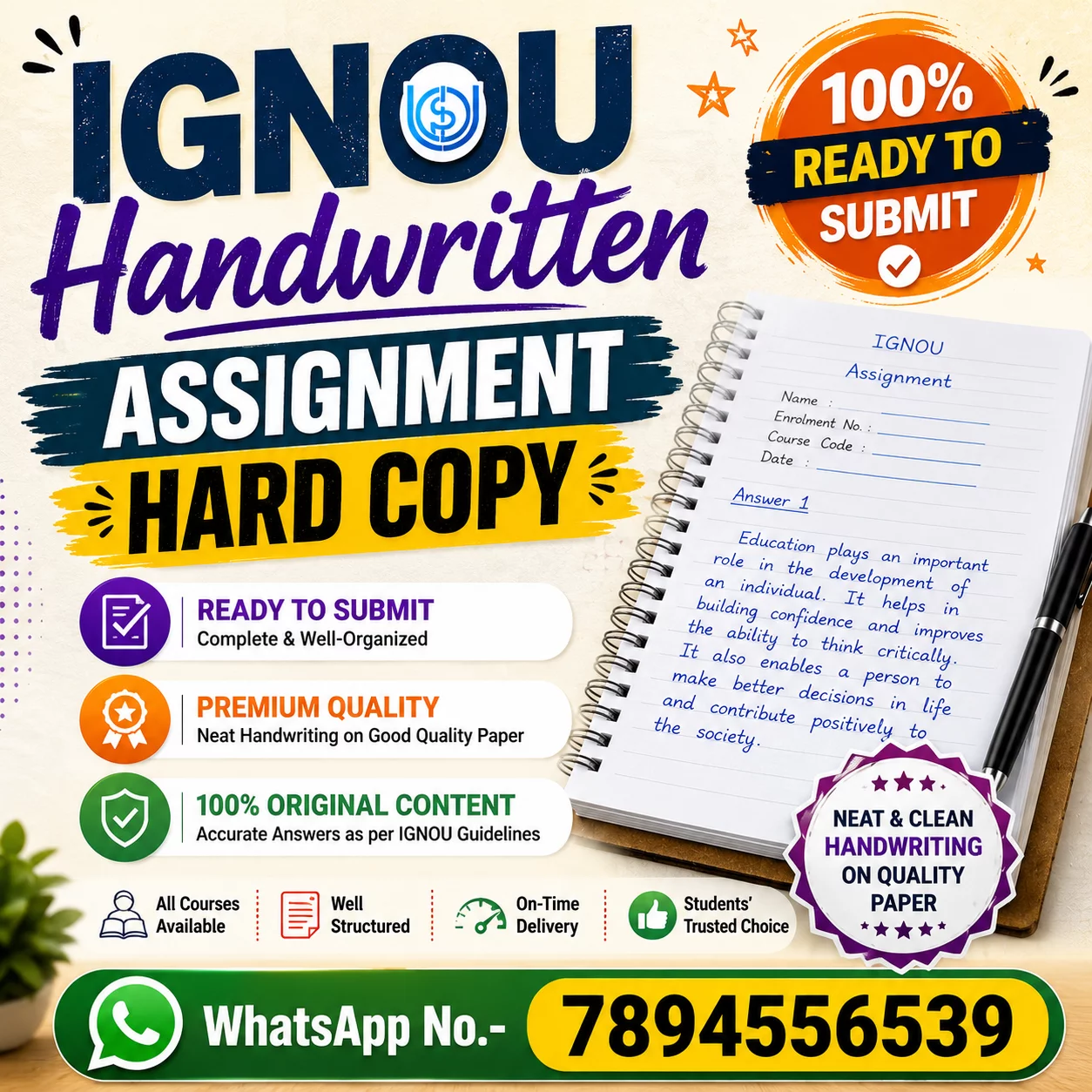  IGNOU Handwritten Solved Assignment Hard Copy Learnmart.in (For IGNOU Students) Dhamanagar, Odisha 756117, India