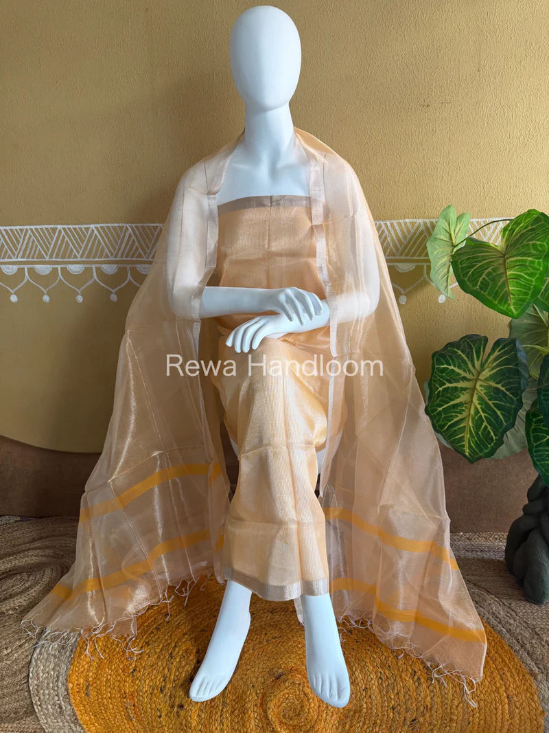 Maheshwari Yellow Tissue Dress Material-STB06 Rewa Handloom - Maheshwari  Sarees In Maheshwar, MP Opp.MPGB Bank, Bazar Chowk, Maheshwar, Madhya Pradesh 451224, India
