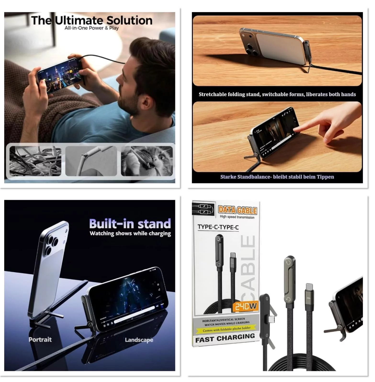 USB C to USB C 240W Fast Charging Cable 1.5M with Foldable Invisible Phone Stand, Type C to Type C PD Quick Charge Cord, Multi-Angle Adjustable Desk Holder Charger for Phone, Laptop & Car Use Shiv Shakti Enterprises - Women Clothing Store Faridabad 