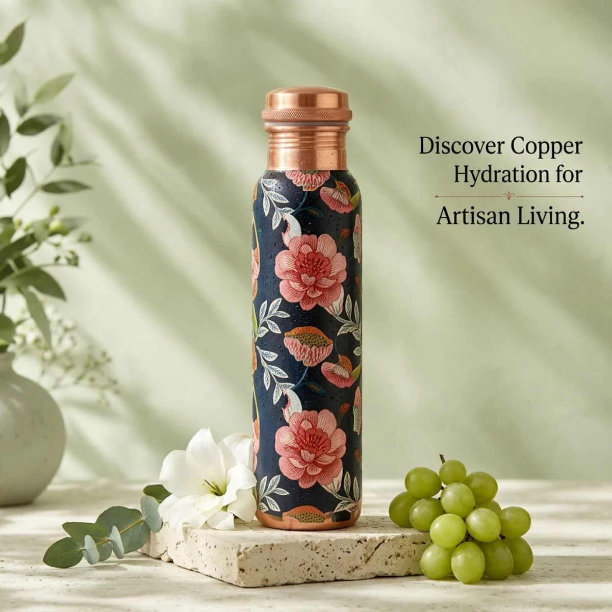  Artisan Floral Copper Water Bottle in Badlapur COLORS OF SUCCESS - Handicraft Store 