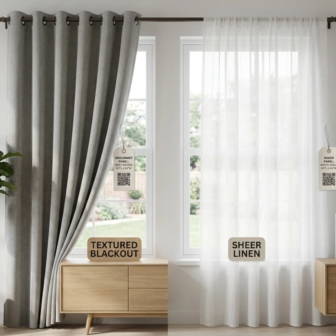 Textured Blackout and Sheer Linen Curtain Set Badlapur COLORS OF SUCCESS - Handicraft Store 
