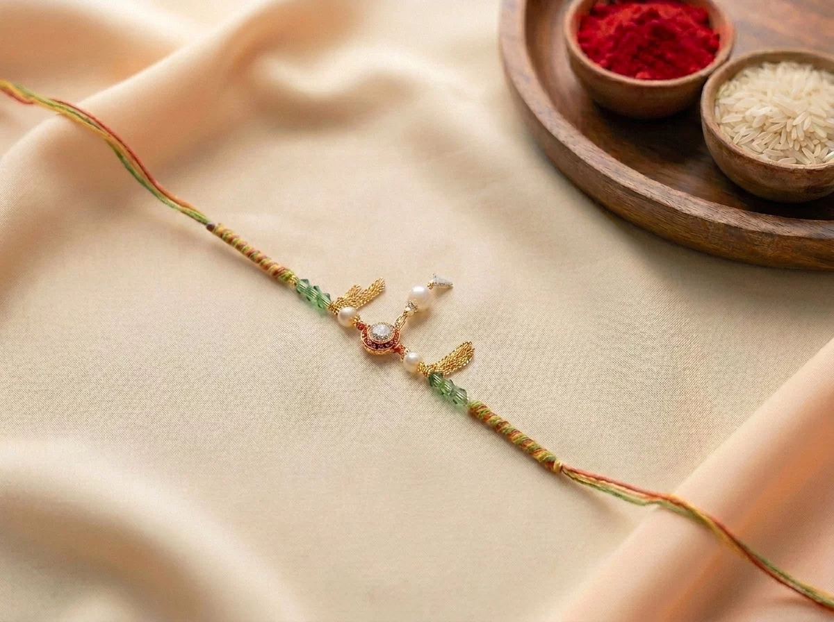 Premium Designer Pearl and Golden Rakhi product image